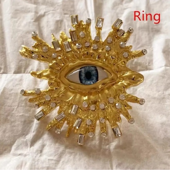 Surrealism Blue Eyes Baroque Eyes Adjustable Ring - Picture 5 of 10